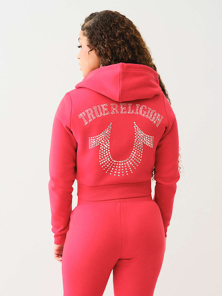 TRUE RELIGION CRYSTAL LOGO CROP ZIP HOODIE