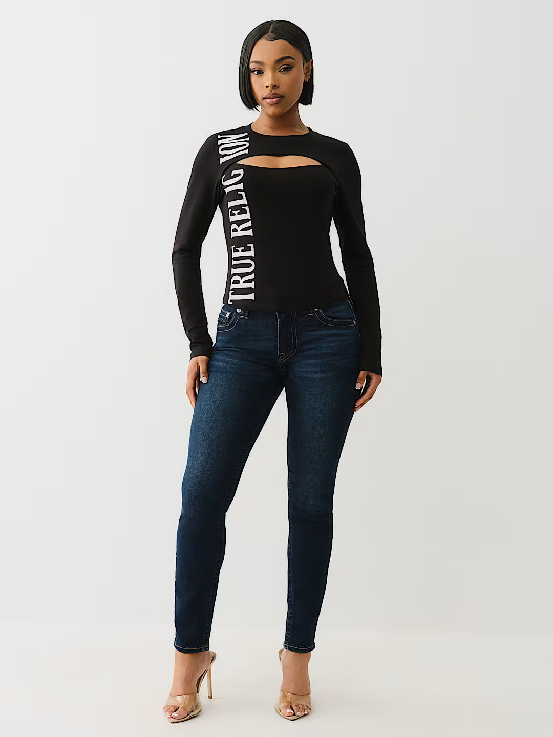 TRUE RELIGION LONG SLEEVE KEYHOLE LOGO TOP