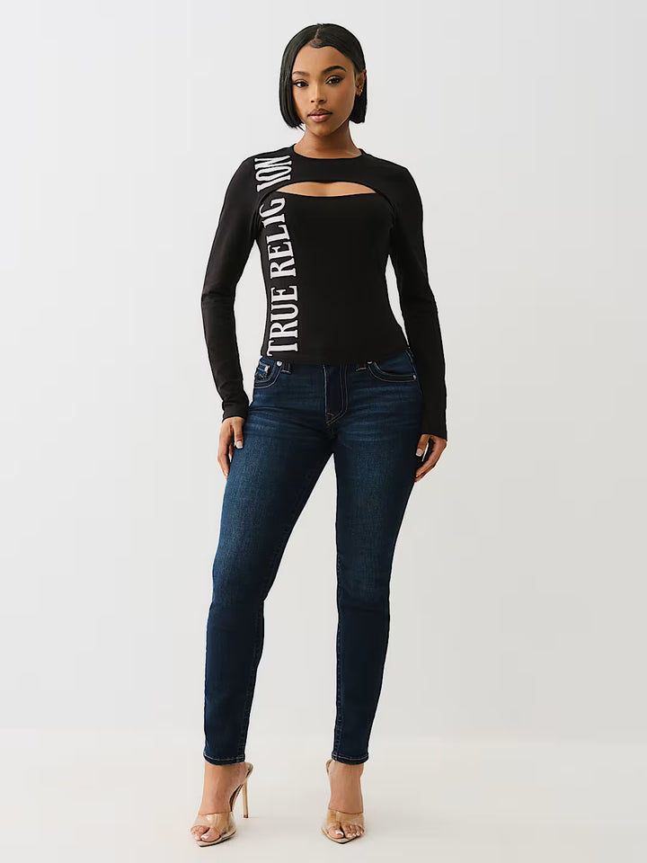 TRUE RELIGION LONG SLEEVE KEYHOLE LOGO TOP