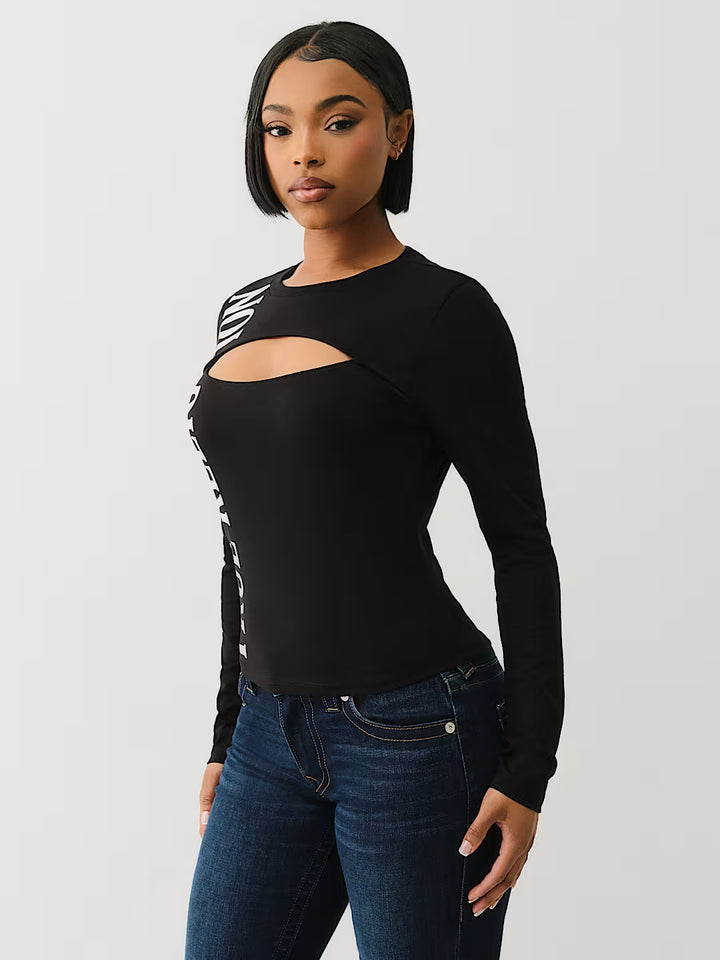 TRUE RELIGION LONG SLEEVE KEYHOLE LOGO TOP