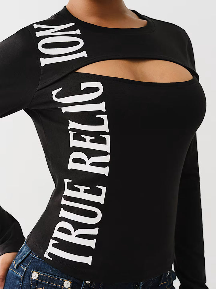 TRUE RELIGION LONG SLEEVE KEYHOLE LOGO TOP