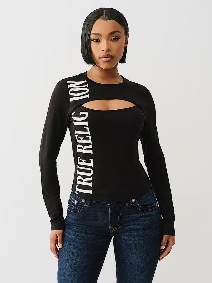 TRUE RELIGION LONG SLEEVE KEYHOLE LOGO TOP