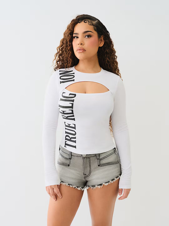 TRUE RELIGION LONG SLEEVE KEYHOLE LOGO TOP