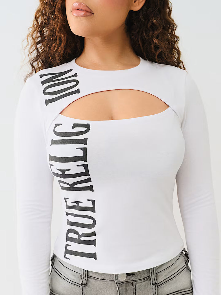 TRUE RELIGION LONG SLEEVE KEYHOLE LOGO TOP