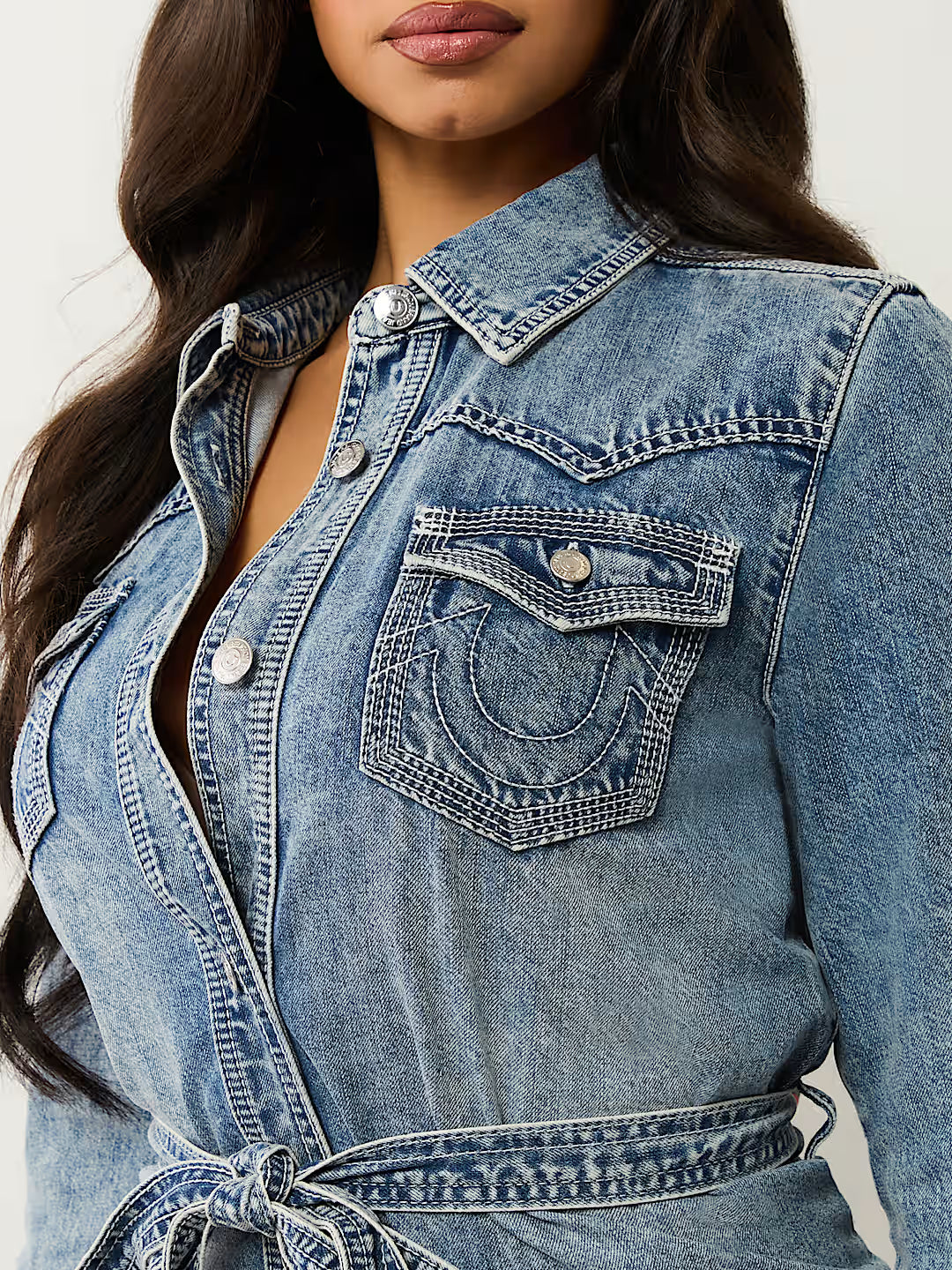 TRUE RELIGION GEORGIA SUPER QT BELTED SHIRT DRESS