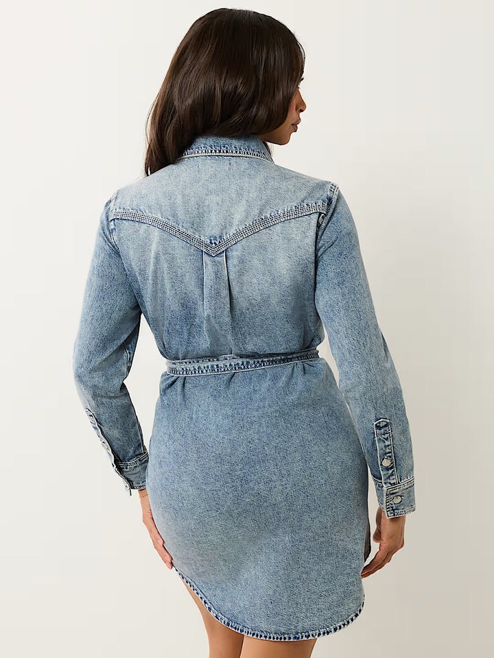 TRUE RELIGION GEORGIA SUPER QT BELTED SHIRT DRESS