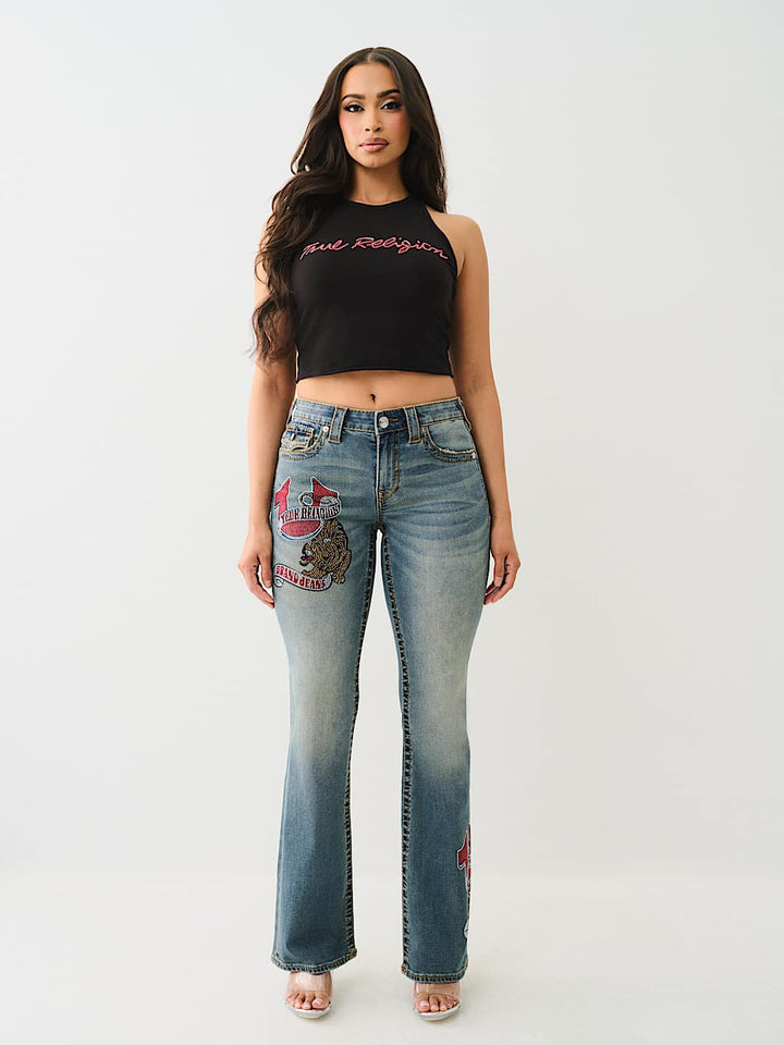 TRUE RELIGION NEW MARKDOWN CRYSTAL LOGO CROP TANK