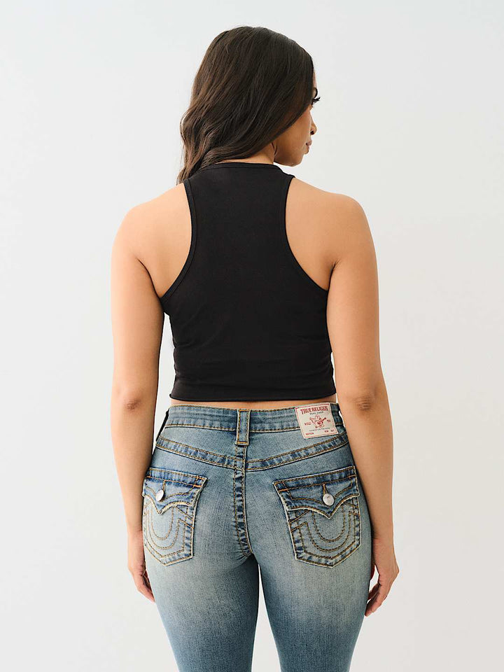 TRUE RELIGION NEW MARKDOWN CRYSTAL LOGO CROP TANK
