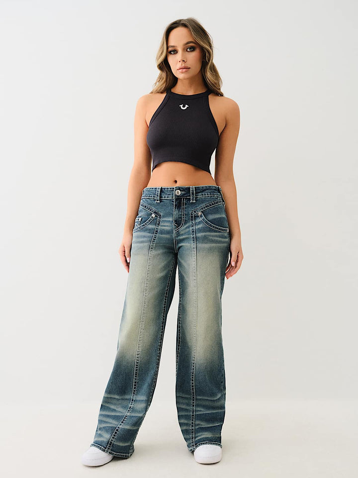 TRUE RELIGION NEW MARKDOWN BOBBI MID RISE BIG T BAGGY JEAN
