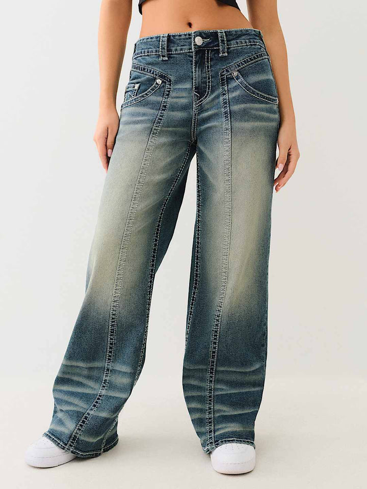 TRUE RELIGION NEW MARKDOWN BOBBI MID RISE BIG T BAGGY JEAN