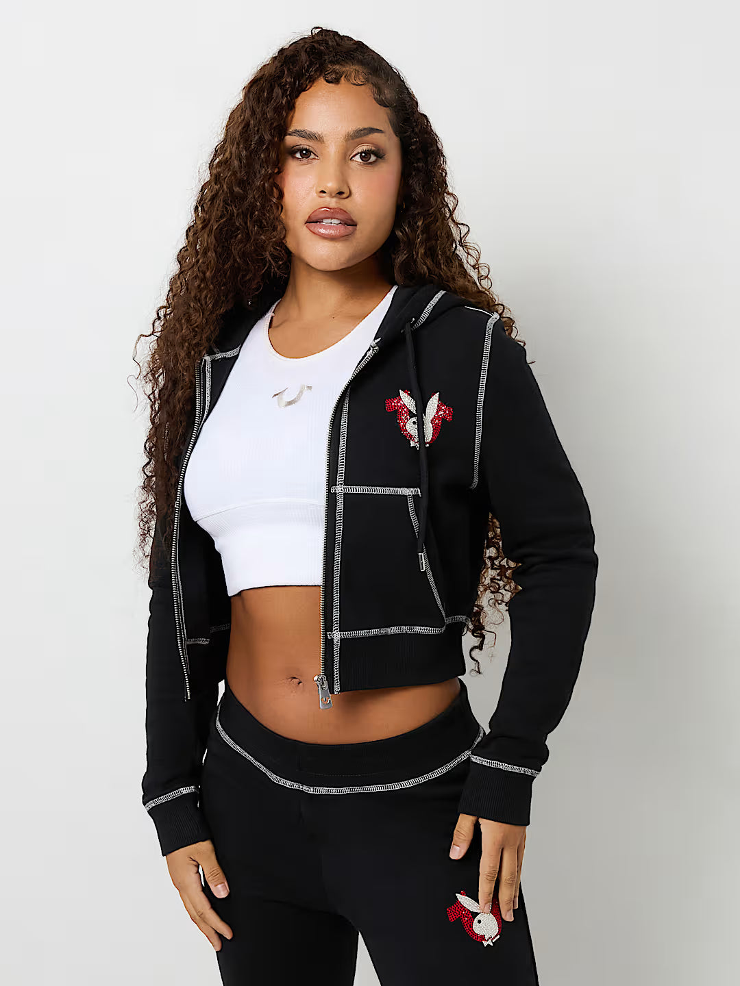 TRUE RELIGION X PLAYBOY CRYSTAL CROP ZIP HOODIE