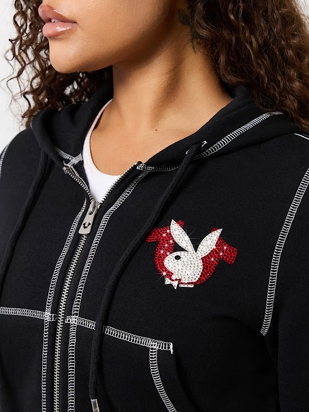 TRUE RELIGION X PLAYBOY CRYSTAL CROP ZIP HOODIE