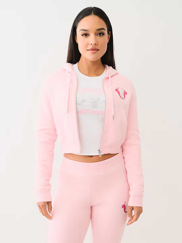 TRUE RELIGION X PLAYBOY CRYSTAL CROP ZIP HOODIE