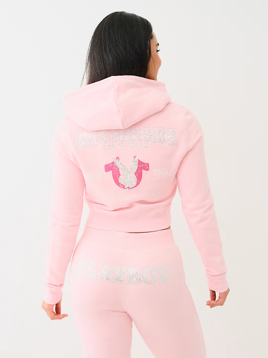 TRUE RELIGION X PLAYBOY CRYSTAL CROP ZIP HOODIE