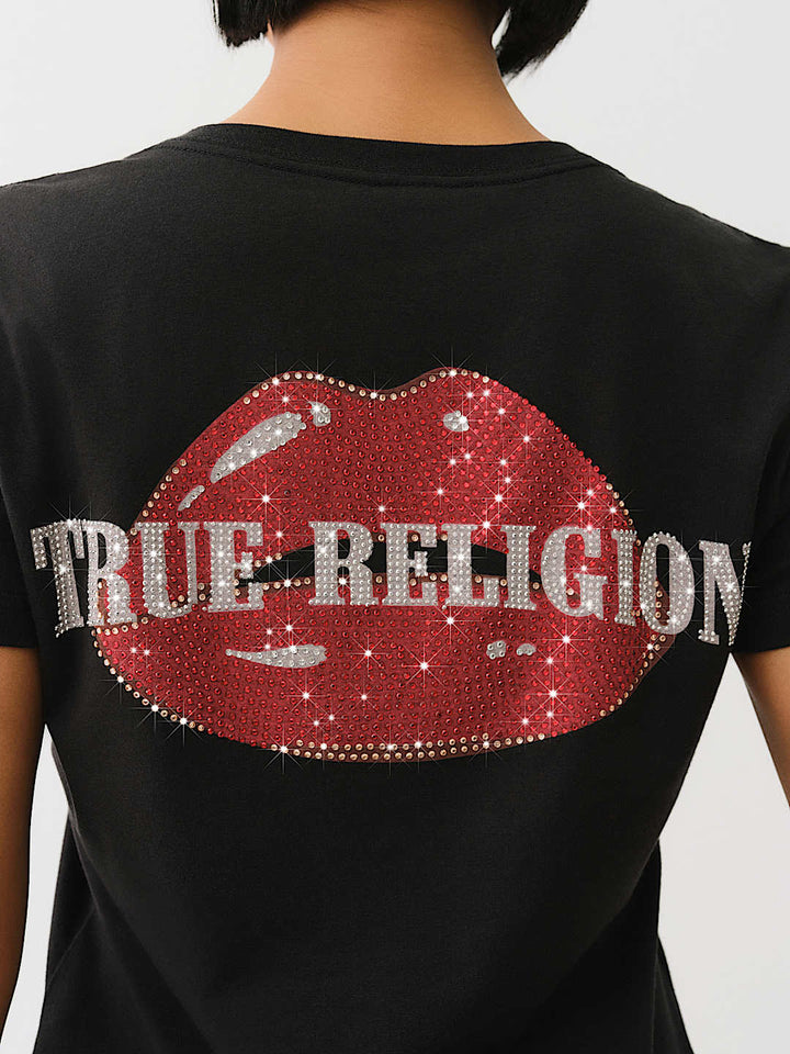 TRUE RELIGION BEST SELLER CRYSTAL OUTLINE V NECK TEE