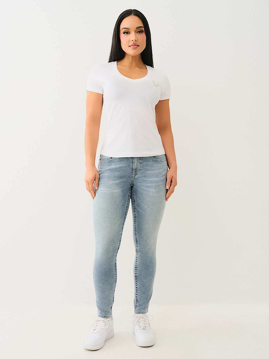 TRUE RELIGION BEST SELLER CRYSTAL OUTLINE V NECK TEE