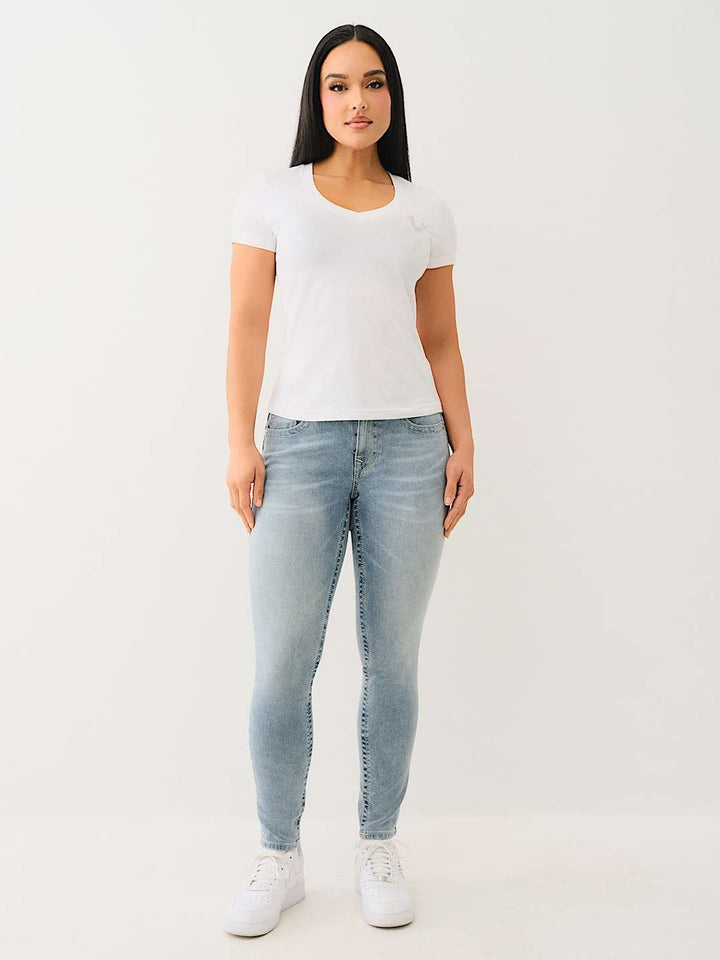 TRUE RELIGION BEST SELLER CRYSTAL OUTLINE V NECK TEE