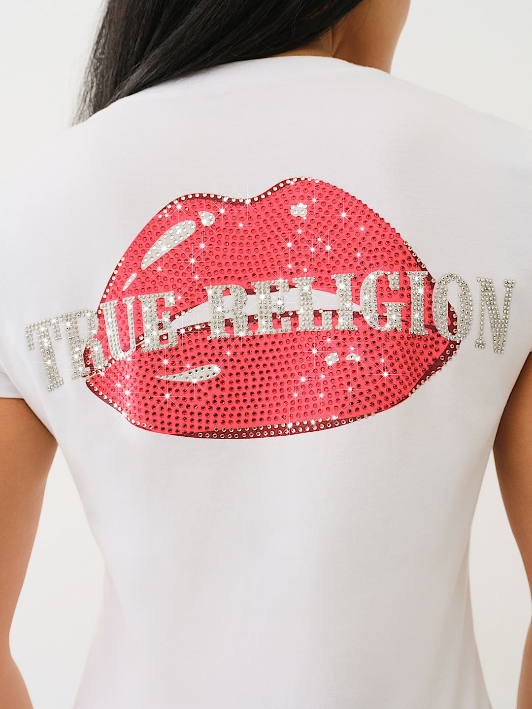 TRUE RELIGION BEST SELLER CRYSTAL OUTLINE V NECK TEE