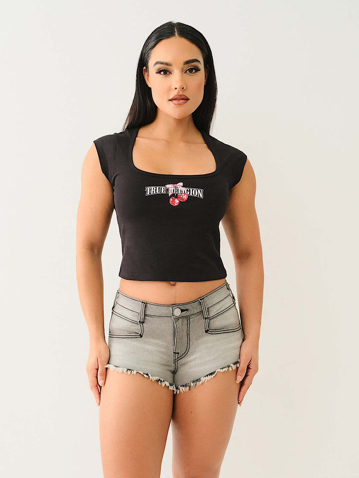 TRUE RELIGION CHERRY SQUARE NECK BABY TEE