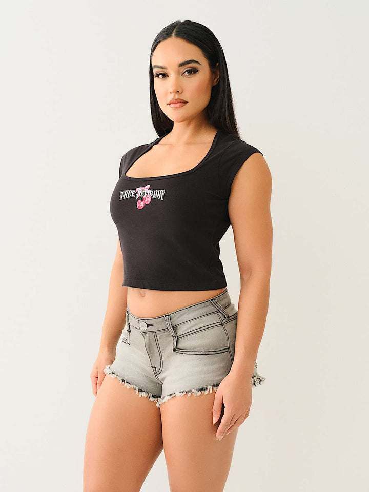 TRUE RELIGION CHERRY SQUARE NECK BABY TEE