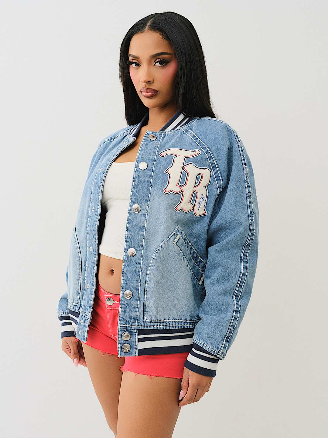 TRUE RELIGION OVERSIZED DENIM BOMBER JACKET