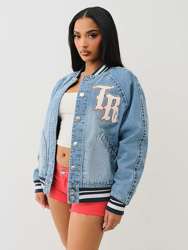 TRUE RELIGION OVERSIZED DENIM BOMBER JACKET