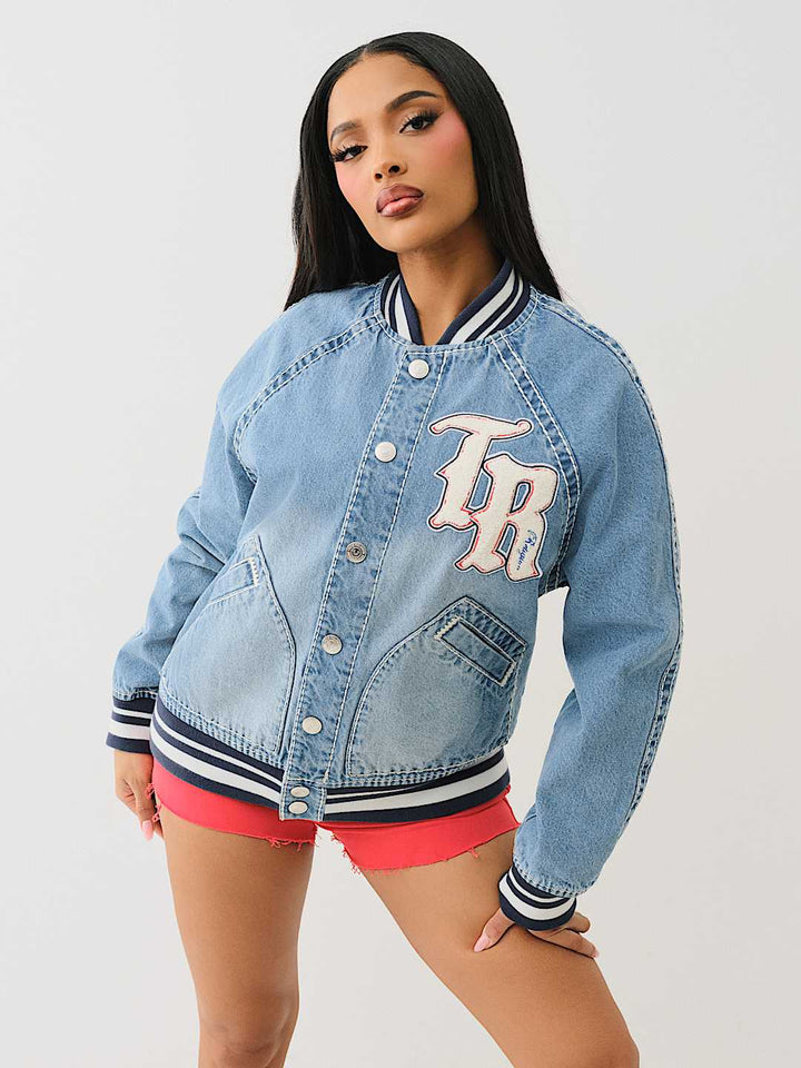 TRUE RELIGION OVERSIZED DENIM BOMBER JACKET