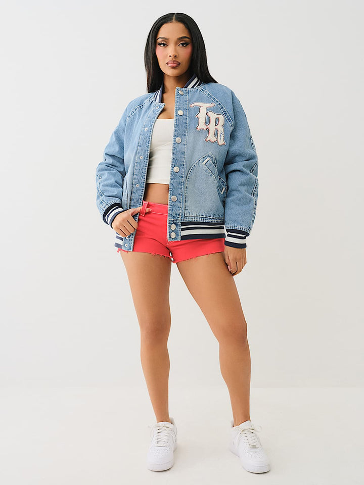 TRUE RELIGION OVERSIZED DENIM BOMBER JACKET