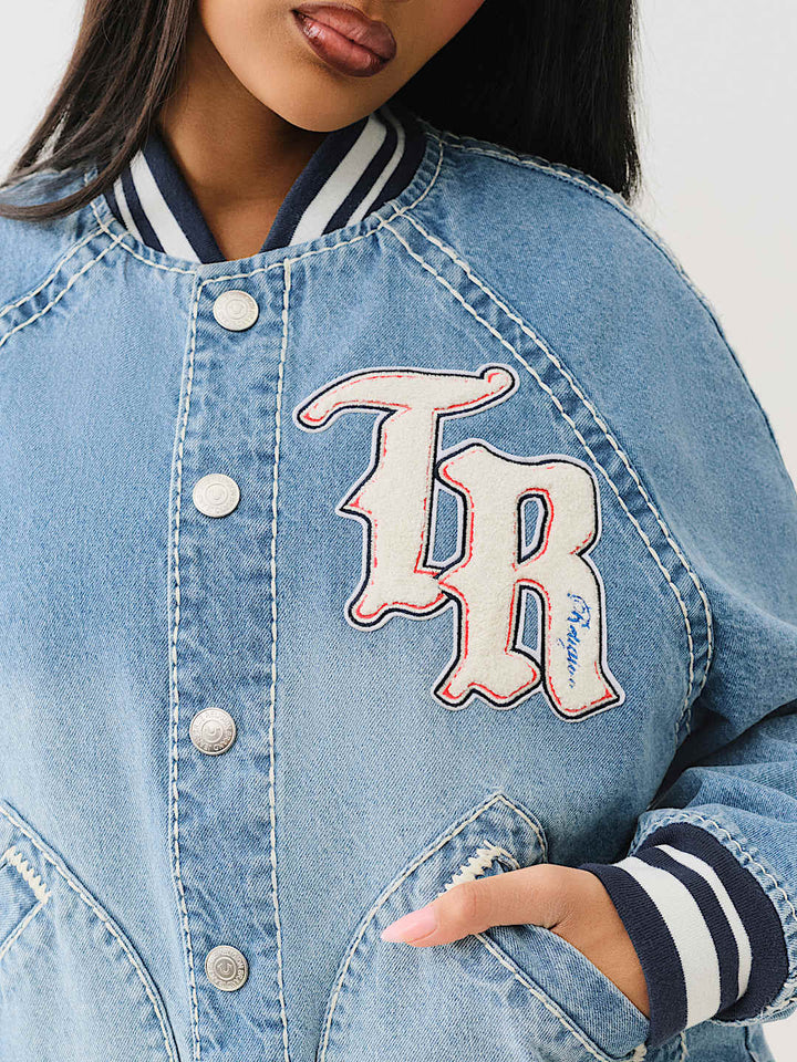 TRUE RELIGION OVERSIZED DENIM BOMBER JACKET