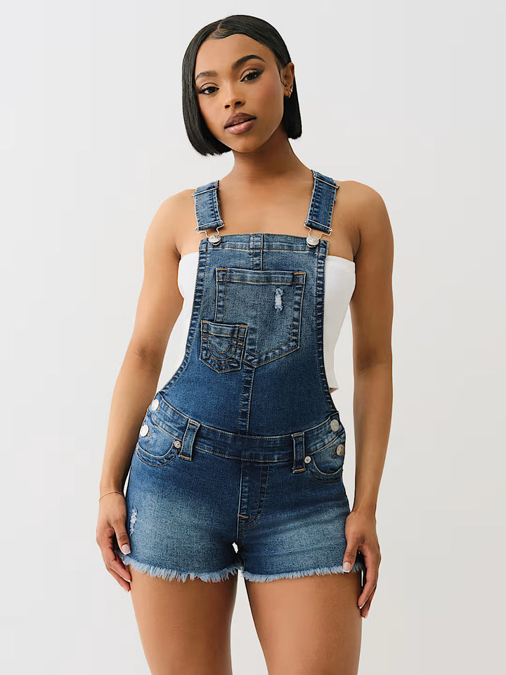 TRUE RELIGION JOEY FRAYED OVERALL SHORT