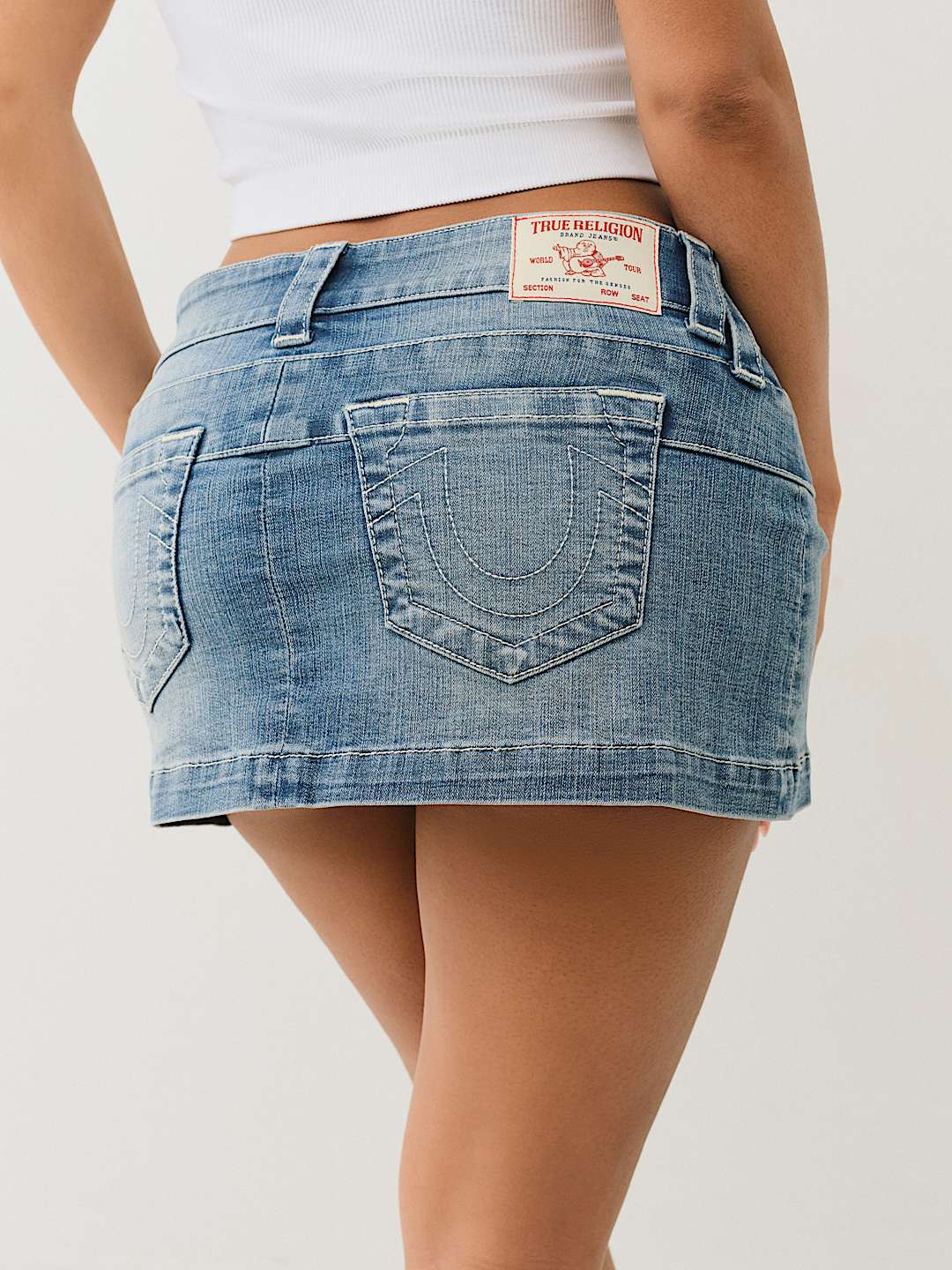TRUE RELIGION NEW MARKDOWN LOW RISE DENIM WRAP MINI SKIRT