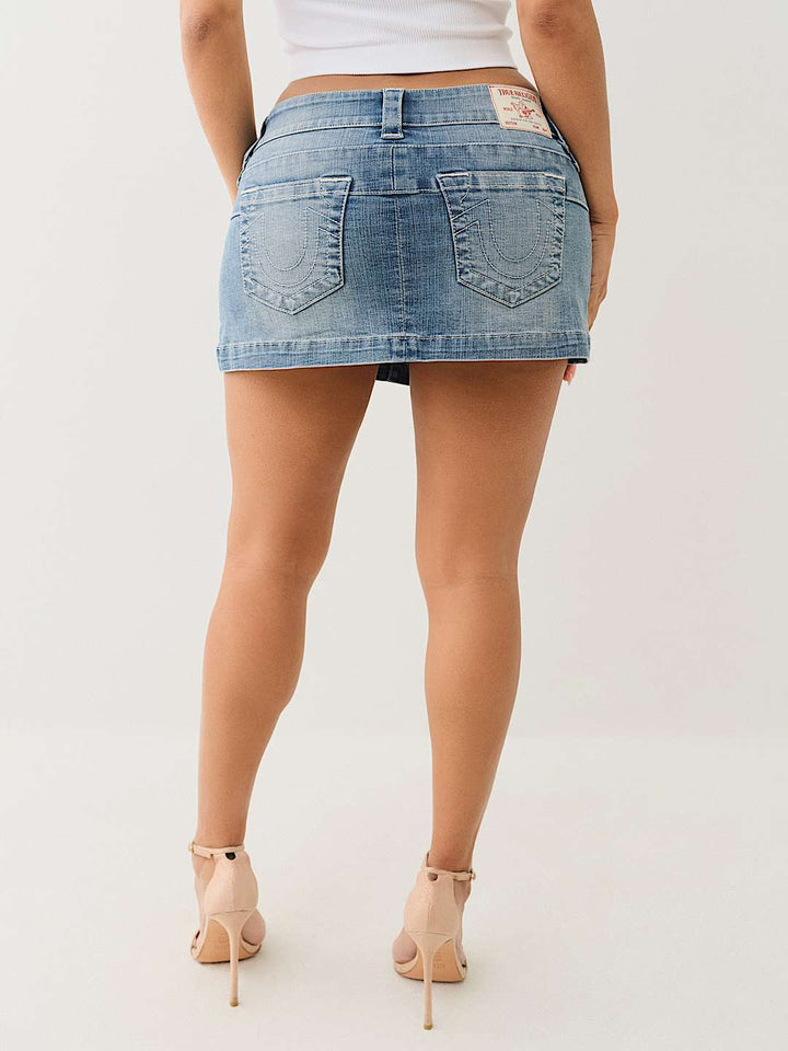 TRUE RELIGION NEW MARKDOWN LOW RISE DENIM WRAP MINI SKIRT