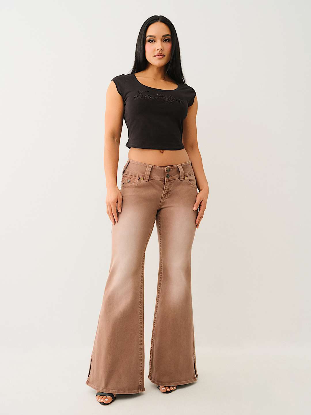 TRUE RELIGION ONLINE EXCLUSIVE FADED RELAXED MID RISE FLARE JEAN