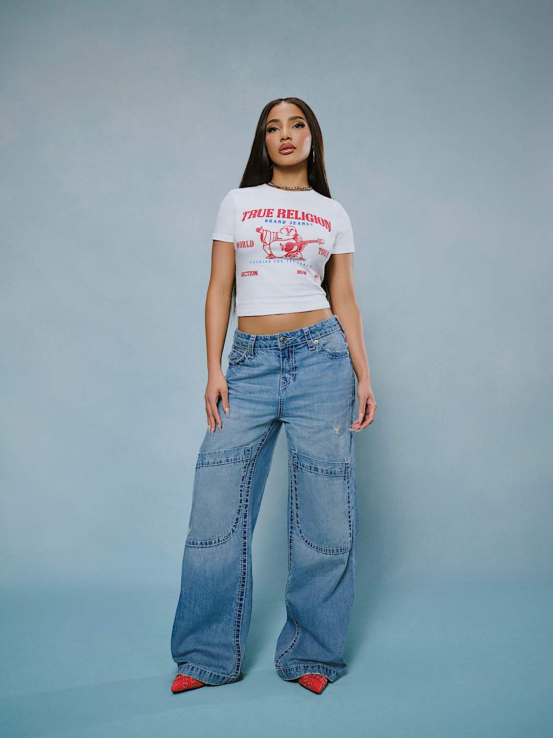 TRUE RELIGION ONLINE EXCLUSIVE BOBBI MID RISE BIG T BAGGY JEAN