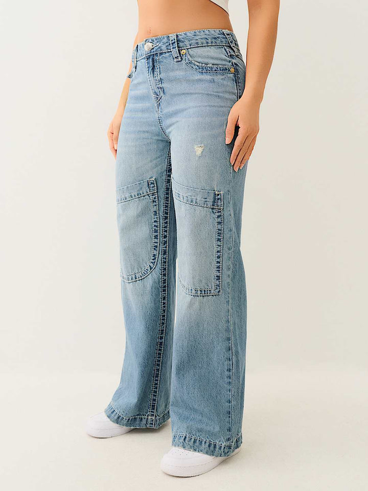 TRUE RELIGION ONLINE EXCLUSIVE BOBBI MID RISE BIG T BAGGY JEAN