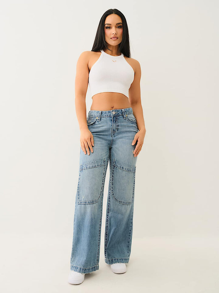 TRUE RELIGION ONLINE EXCLUSIVE BOBBI MID RISE BIG T BAGGY JEAN