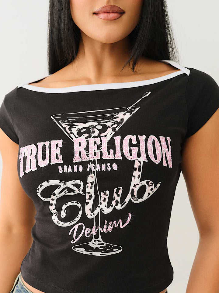 TRUE RELIGION ONLINE EXCLUSIVE MARTINI BOATNECK TEE
