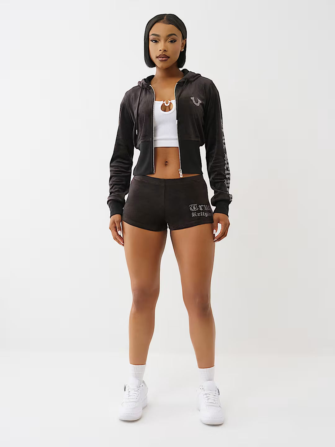 TRUE RELIGION VELOUR CRYSTAL LOW RISE SPICY SHORTS