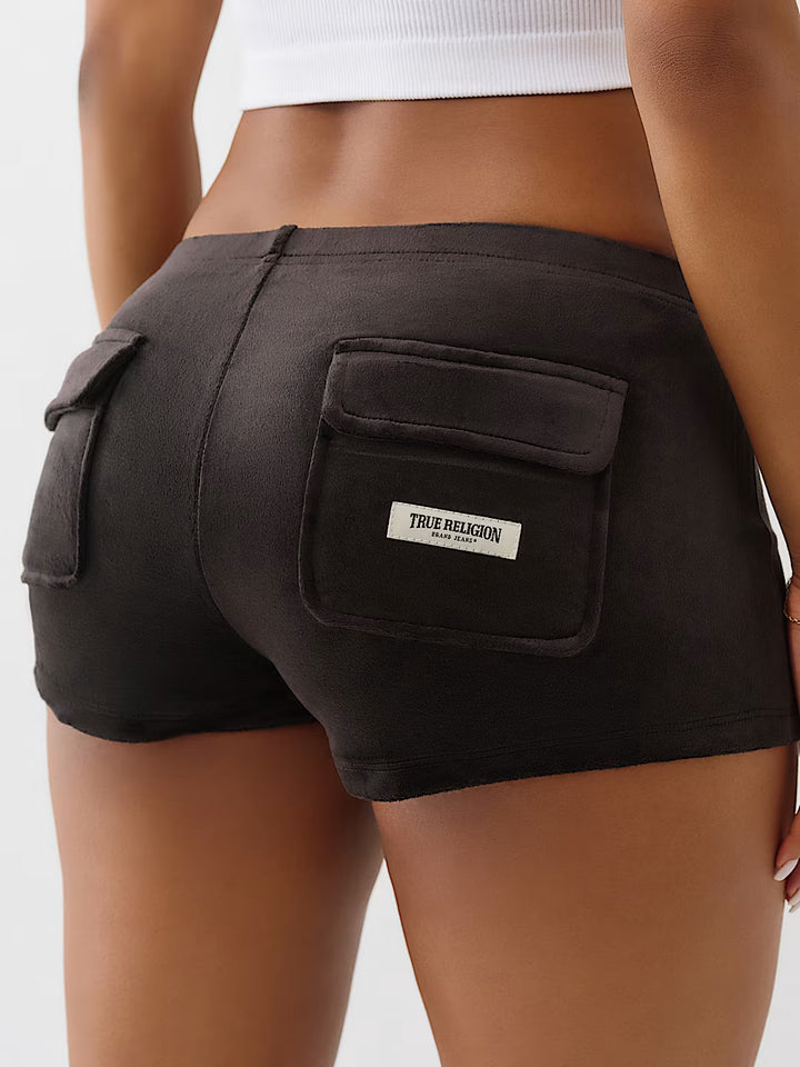 TRUE RELIGION VELOUR CRYSTAL LOW RISE SPICY SHORTS