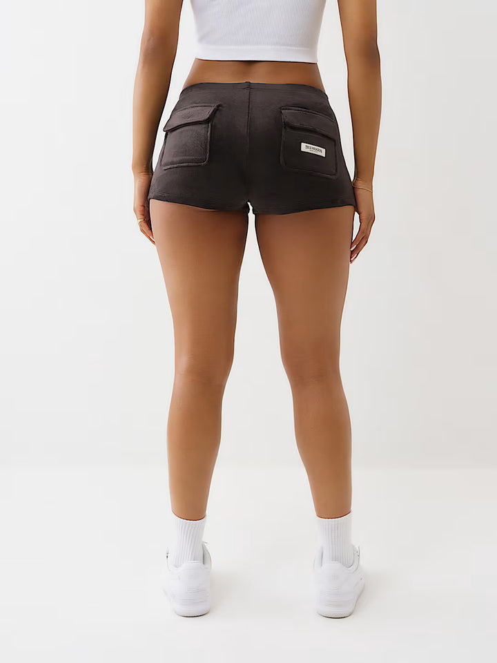 TRUE RELIGION VELOUR CRYSTAL LOW RISE SPICY SHORTS