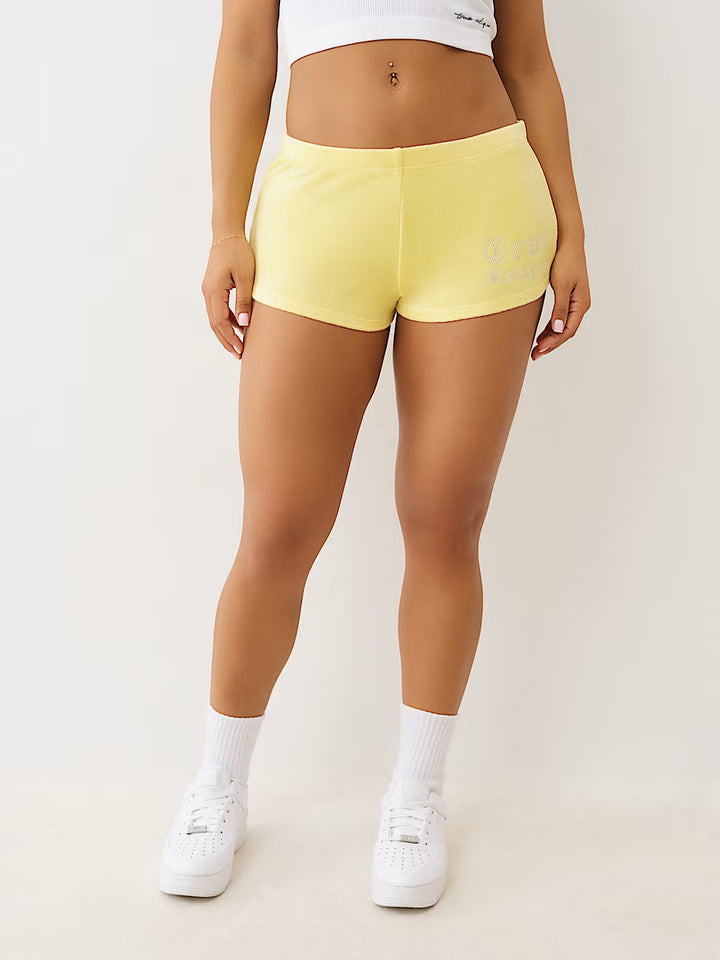 TRUE RELIGION VELOUR CRYSTAL LOW RISE SPICY SHORTS