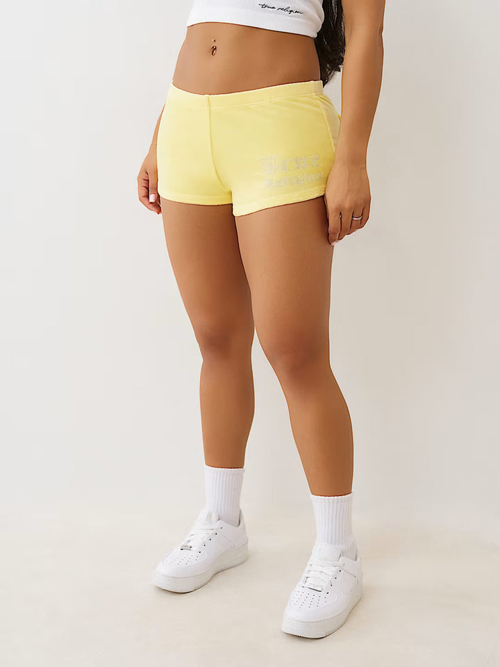 TRUE RELIGION VELOUR CRYSTAL LOW RISE SPICY SHORTS