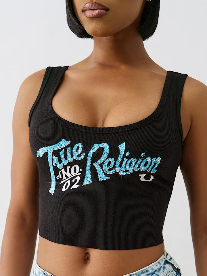 TRUE RELIGION CRYSTAL RIBBED TANK