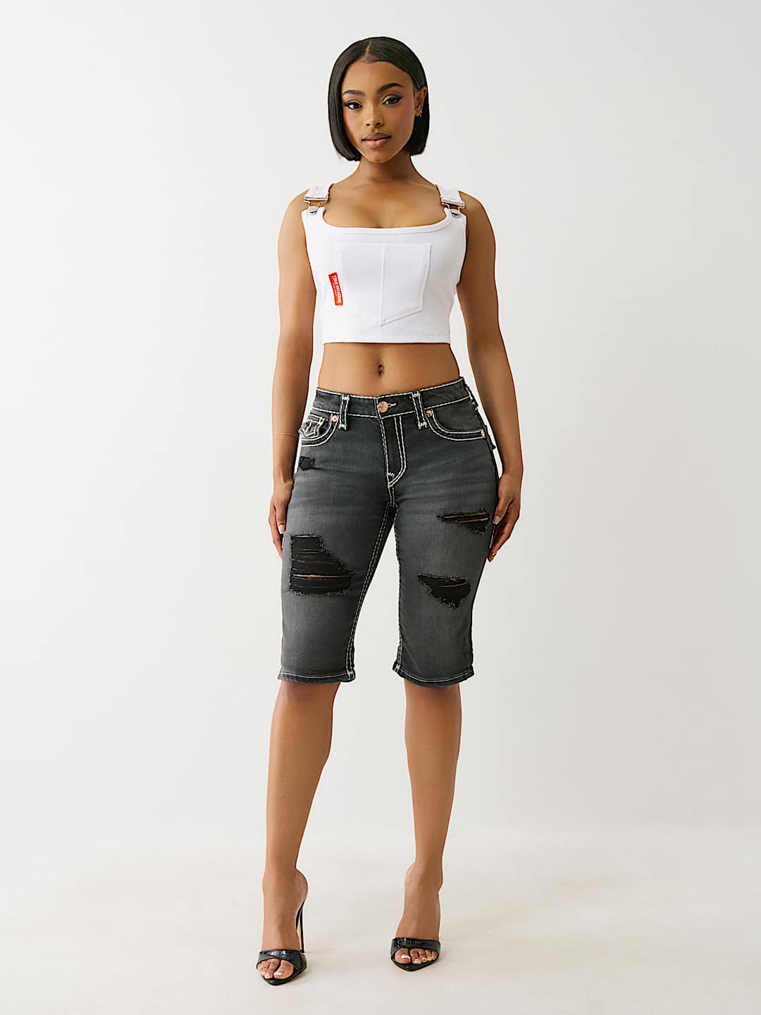 TRUE RELIGION RILEY DISTRESSED SUPER T BERMUDA SHORT