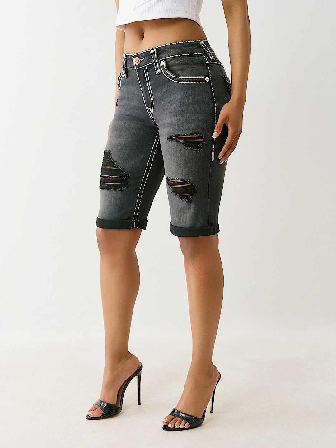 TRUE RELIGION RILEY DISTRESSED SUPER T BERMUDA SHORT