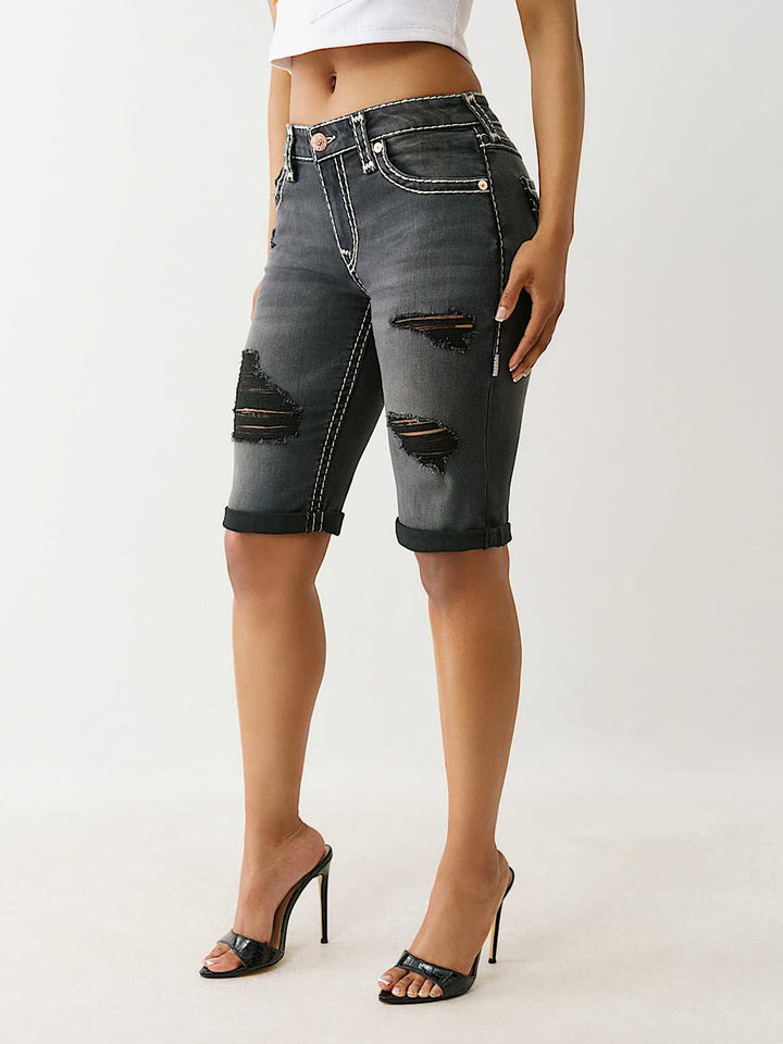 TRUE RELIGION RILEY DISTRESSED SUPER T BERMUDA SHORT