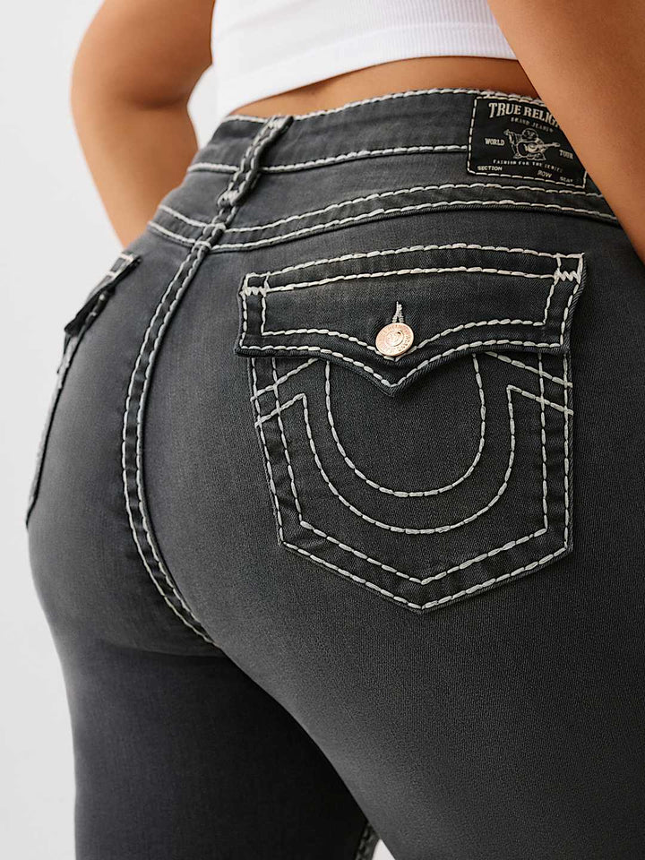 TRUE RELIGION PLUS RILEY MID RISE DISTRESSED SUPER T BERMUDA SHORT
