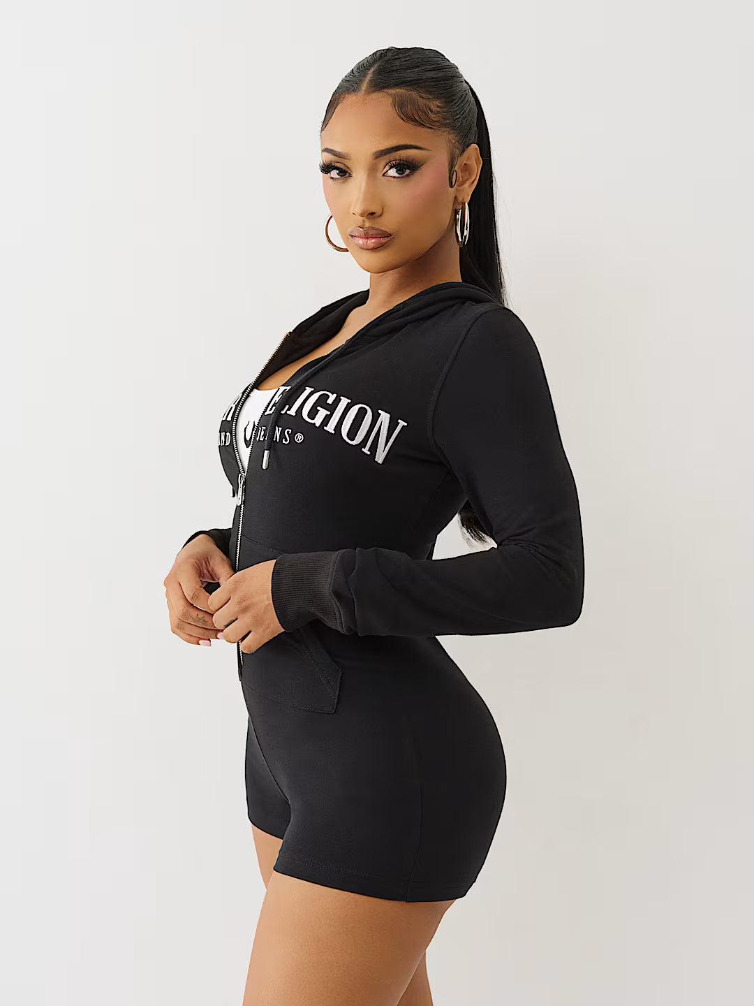 TRUE RELIGION FRENCH TERRY HOODIE ROMPER