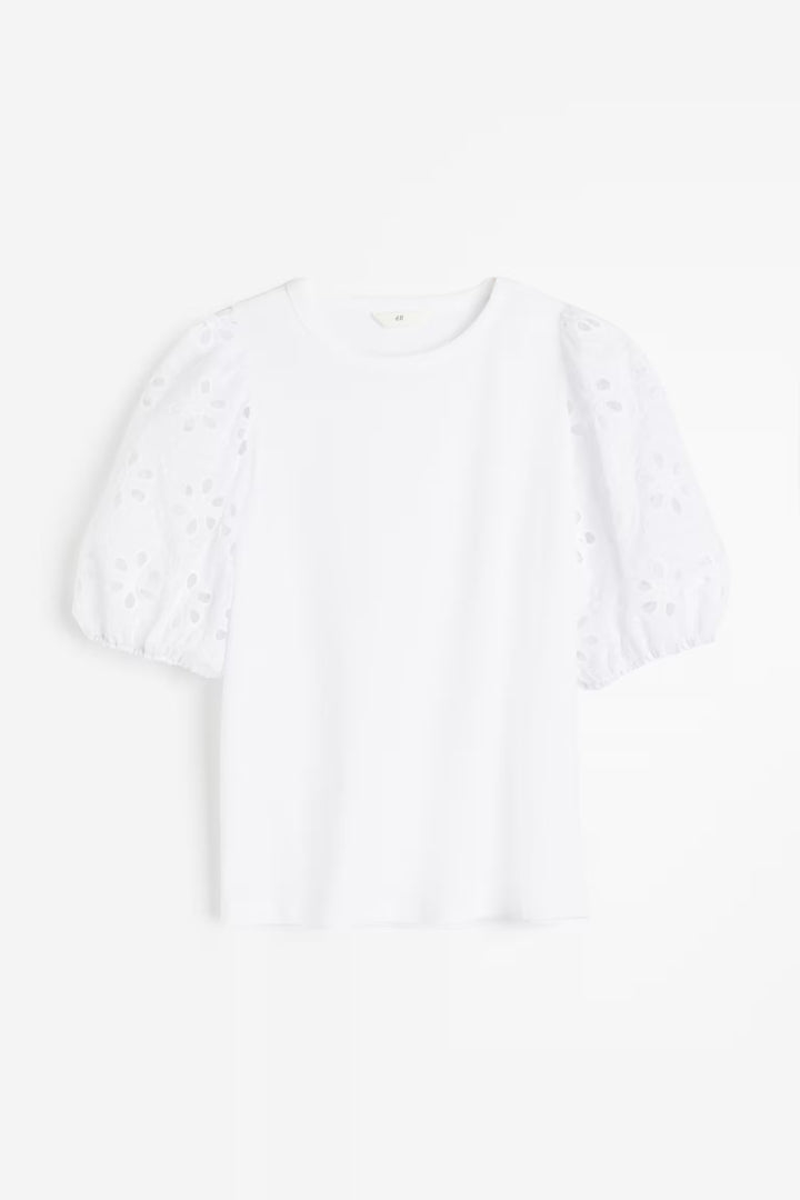 H&M Top with Eyelet Embroidered Sleeves