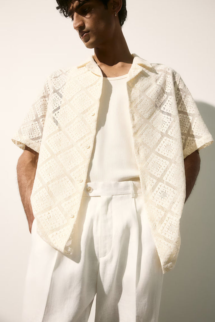 H&M Regular Fit Crochet-look Resort Shirt